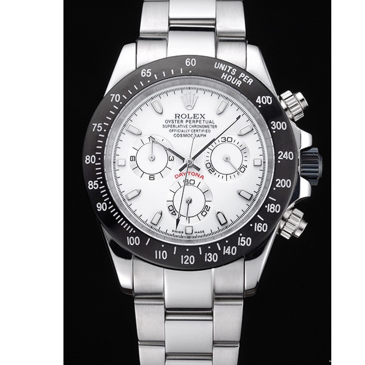 Good copy rolex watches Enameled Stainless Black Steel White Dial Rolex Daytona 0615